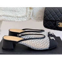 Crafted Chanel Mesh Heel Mules Black 2025 CH061014