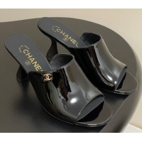 Best Price Chanel Patent Calfskin Heel Slides Sandal 8.5cm Black 2025 CH061015