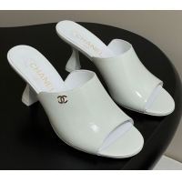 Purchase Chanel Patent Calfskin Heel Slides Sandal 8.5cm White 2025 CH061015