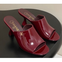 Good Quality Chanel Patent Calfskin Heel Slides Sandal 8.5cm Red 2025 CH061015