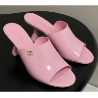 Expensive Chanel Patent Calfskin Heel Slides Sandal 8.5cm Pink 2025 CH061015