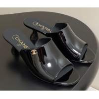 Perfect Chanel Patent Calfskin Heel Slides Sandal 5.5cm Black 2025 CH061015