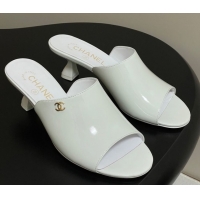 Discount Chanel Patent Calfskin Heel Slides Sandal 5.5cm White 2025 CH061015