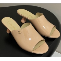 Good Looking Chanel Patent Calfskin Heel Slides Sandal 5.5cm Beige 2025 CH061015