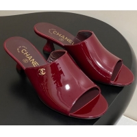 Shop Duplicate Chanel Patent Calfskin Heel Slides Sandal 5.5cm Red 2025 CH061015
