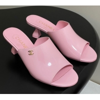 Best Product Chanel Patent Calfskin Heel Slides Sandal 5.5cm Pink 2025 CH061015