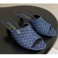 Low Cost Chanel Quilted Denim Heel Slides Sandal 5.5cm Navy Blue 2025 CH061015