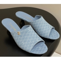 Top Grade Chanel Quilted Denim Heel Slides Sandal 5.5cm Light Blue 2025 CH061015