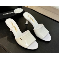 Good Looking Chanel Patent Calfskin Heel Slides Sandal 7cm White 2025 CH061016