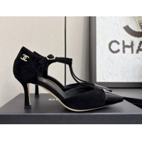 Most Popular Chanel Suede & Patent Leather T Pumps Black 2025 CH061018