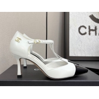 Cheap Price Chanel Lambskin & Patent Calfskin T Pumps White 2025 CH061018