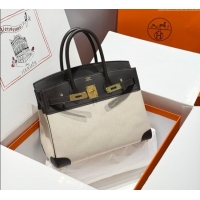 Popular Style Hermes Birkin 30cm Bag in Canvas and Swift Calfskin with Gold Hardware H1069 Ebony 2025 (Half Handmade)