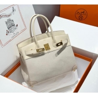 Buy Discount Hermes Birkin 30cm Bag in Canvas and Swift Calfskin with Gold Hardware H1069 Milk Shake White 2025 (Half Ha