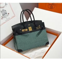 Best Price Hermes Birkin 30cm Bag in Waffle Pattern Canvas and Swift Calfskin with Gold Hardware H1069 Black/Green 2025 