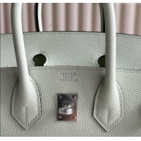 Top Grade Hermes Birkin Sellier 30cm Bag in Original Epsom Leather 0S H30 Bubble Green/Silver 2025 (Full Handmade)