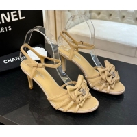 Low Price Chanel Lambskin Heel Sandals with Double Bow Beige 2025 CH061019
