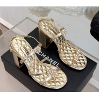 Best Product Chanel Calfskin High Heel Sandals with Pearl Bloom Gold 2025 CH061020