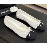 Top Design Chanel Embroidery & Grosgrain Ballet Flats White 2025 CH061021