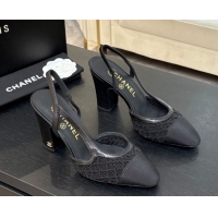 Popular Style Chanel Embroidery & Grosgrain Slingback Pumps 9cm Black 2025 G45509