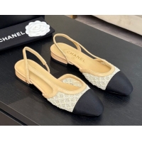 Trendy Design Chanel Embroidery & Grosgrain Slingbacks Flat Beige 2025 G31319