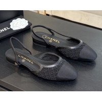 Big Discount Chanel Embroidery & Grosgrain Slingbacks Flat Black 2025 G31319