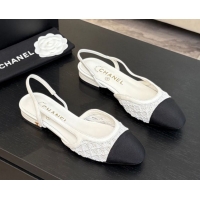 Cheap Chanel Embroidery & Grosgrain Slingbacks Flat White 2025 G31319
