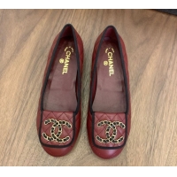 Cheap Price Chanel Quilted Lambskin Loafers with Chain CC Foldover Dark Burgundy 2025 CH061023