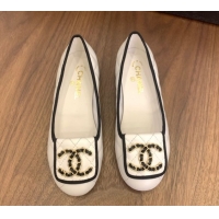 Popular Style Chanel Quilted Lambskin Loafers with Chain CC Foldover White 2025 CH061023