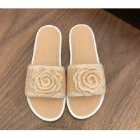 Sophisticated Chanel Knit Flat Slides Sandal with Camellia Bloom Beige 2025 CH061024