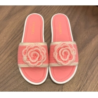 Stylish Chanel Knit Flat Slides Sandal with Camellia Bloom Pink 2025 CH061024