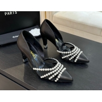 Sumptuous Chanel Lambskin Pumps 8.5cm with Pearls Black 2025 CH061025