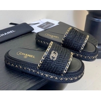 Best Grade Chanel Cord & Chain Flat Slides Sandal Black 2025 CH061026