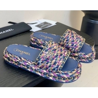 Sumptuous Chanel Cord & Chain Flat Slides Sandal Blue/Purple 2025 CH061026