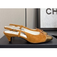 Stylish Chanel Suede & Calfskin Slingback Pumps with Bow Yellow 2025 CH061027