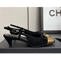 Classic Hot Chanel Suede & Calfskin Slingback Pumps with Bow Black 2025 CH061027