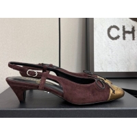 Luxurious Chanel Suede & Calfskin Slingback Pumps with Bow Brown 2025 CH061027