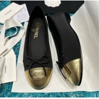 Unique Style Chanel Grosgrain & Lambskin Ballet Flats CHB070704 Black/Gold