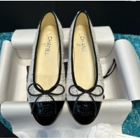Hot Style Chanel Tweed & Patent Leather Ballet Flats CHB070703 White/Black