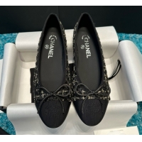 Sophisticated Chanel Tweed & Grosgrain Ballet Flats CHB070705 Black