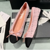 Purchase Chanel Tweed & Grosgrain Ballet Flats CHB070706 Pink/Black