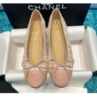 Buy Luxury Chanel Tweed & Leather Ballet Flats CHB070709 Pink