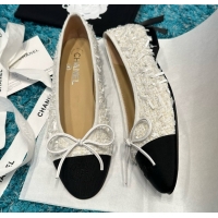 Low Price Chanel Tweed & Grosgrain Ballet Flats CHB070710 White