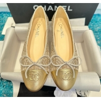 Good Looking Chanel Tweed & Leather Ballet Flats CHB070711 Beige/Gold