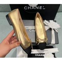 Duplicate Chanel Grosgrain & Lambskin Ballet Flats CHB070713 Black/Gold