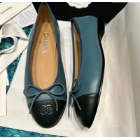 Luxury Discount Chanel Lambskin Ballet Flats CHB070716 Blue/Black