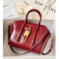 Spot Discount Givenchy Mini Antigona Lock Bag in Box Leather 5082 Burgundy 2023