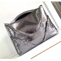 Most Popular Givenchy Medium Voyou Chain Bag in Laminated Leather 2503 Silver Grey 2024