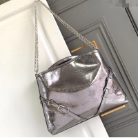 Most Popular Givenchy Medium Voyou Chain Bag in Laminated Leather 2503 Silver Grey 2024