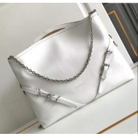 Spot Bulk Givenchy Medium Voyou Chain Bag in Tumbled Calfskin Leather 2503 White 2024