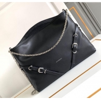 Best Grade Givenchy Medium Voyou Chain Bag in Tumbled Calfskin Leather 2503 Black/Silver 2024